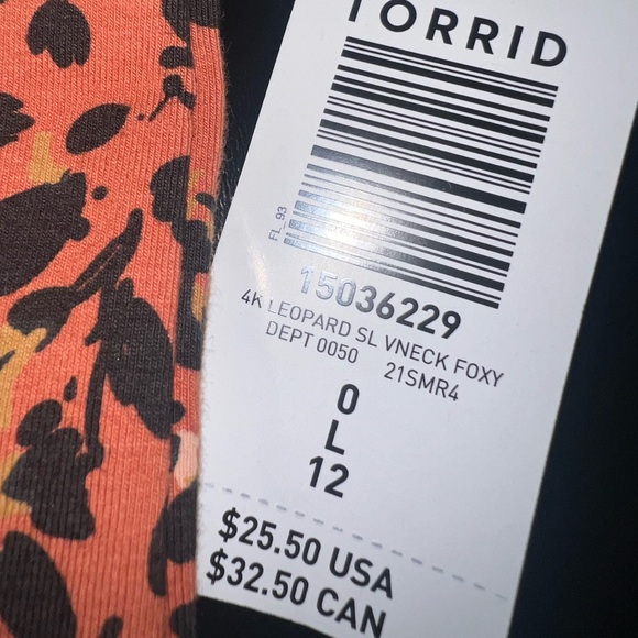 Torrid Leopard Floral Print Orange V Neck Tank Top size 0 (L 12) NWT - Picture 5 of 10